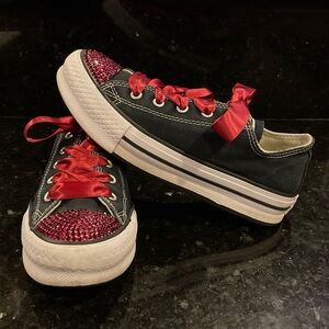 CUSTOM Converse Kids' Chuck Taylor All Star Low Top Sneakers Girls 3.5 Black/Wht